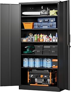 Letaya Metal Garage Storage Cabinets with Lock-72 Tall Tool Organizer Steel Lockers, 5 Adjustable Layers Shelves for Home,Office,Warehouse,Garage,(Black-72“)