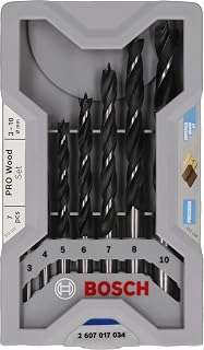 Bosch 7x PRO Wood Brad Point Drill Bit Set | for Softwood, Hardwood, Ø 3,00, 4,00, 5,00, 6,00, 7,00, 8,00, 10,00 mm, Professional Accessory Drill Drivers