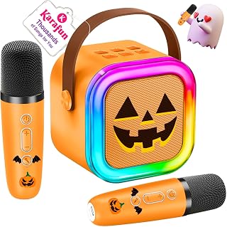 Halloween Karaoke Machine for Kids Birthday, Gifts Toys for Girls Ages 3-12 | 2 Wireless Mics, 5 Spooky Voice & 1-Month KaraFun Premium, Bluetooth Speaker, Portable MP3 Player For Family Home Party Class