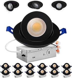 Adetu 12 Pack 4 inch 5CCT Black Gimbal LED Recessed Lights, 10W=95W, 982LM | 360°+90° Adjustable Directional, 2700K-5000K Selectable, CRI90+, 5%-100% Dimmable Eyeball Canless Light, Damp Rated-ETL&IC