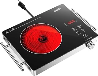 1800W Portable Electric Stove, 110v Electric Burner with Carry Handle Hot Plate, Ceramic Infrared Single Burner Cooktop, Touch & Knob Control Timer, Safety Lock (Black)