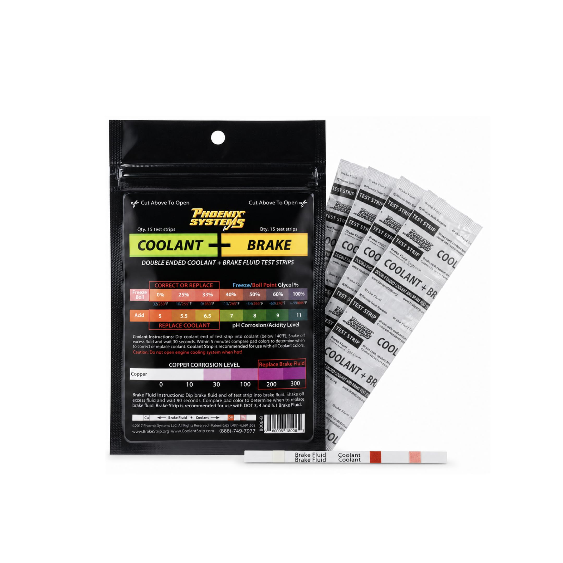 Phoenix Systems 15-Pack Double-Ended Brake Fluid &amp; Coolant Test Strips | Ide