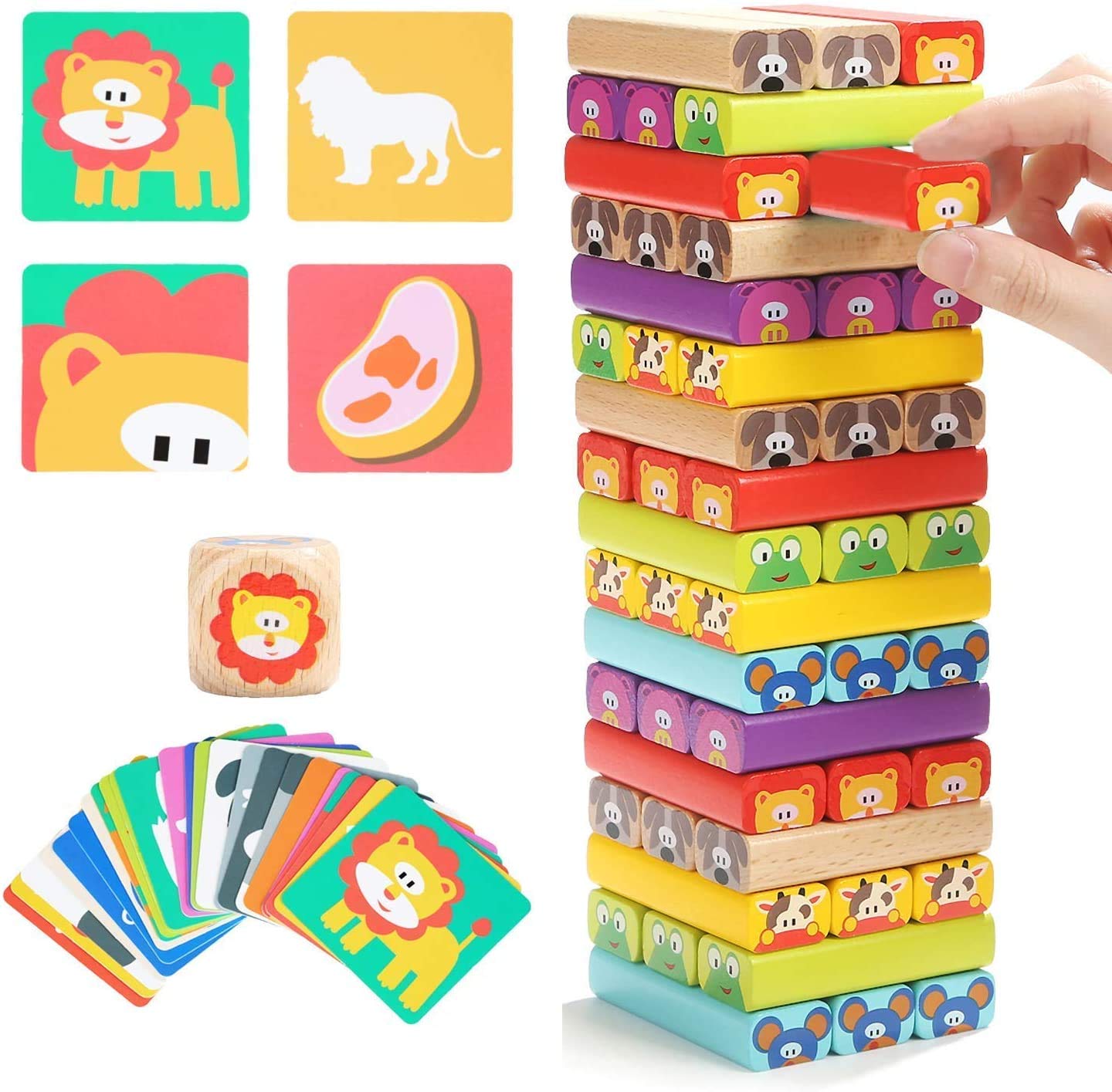 TOP BRIGHT Colored Stacking Game - Wooden Building Blocks with 51 Pieces - Tumbl