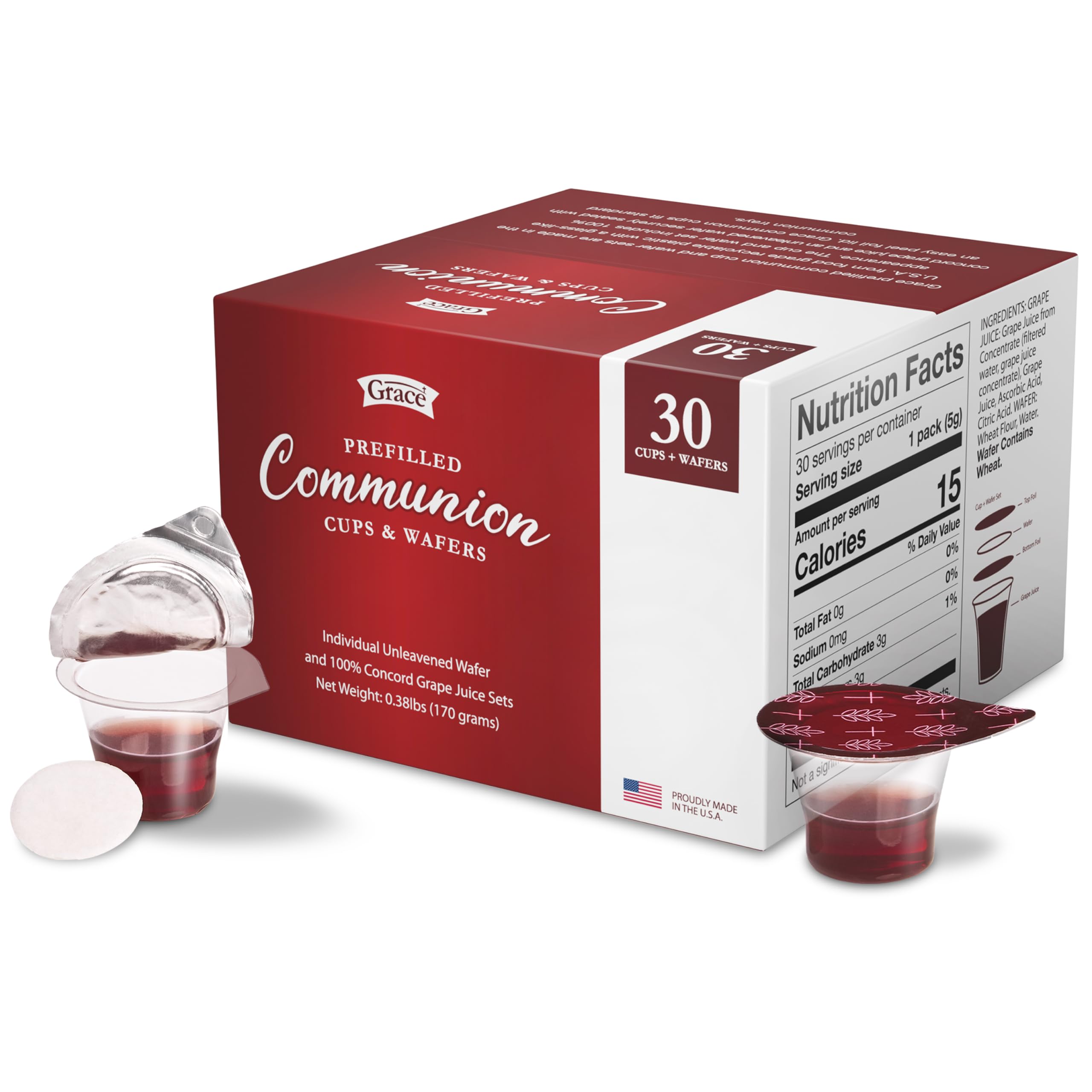 Prefilled Communion Cup and Wafer Set - Box of 30 Bread and Grape Juice
