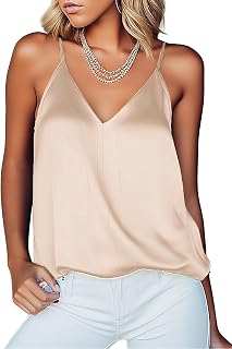Ekouaer Womens Silk Satin Camisole V Neck Sleeveless Spaghetti Strap Casual Racerback Blouse