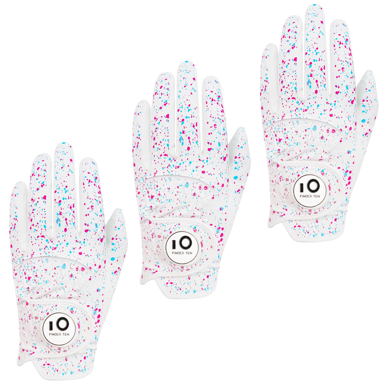 FINGER TEN Men's Golf Gloves 3 Pack Rain Grip Durable | Lightweight for Natural 