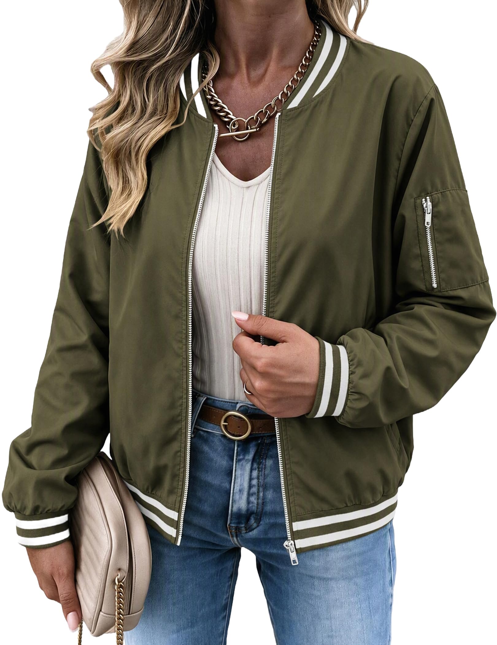 Zeagoo Women Bomber Jacket Casual Coats Spring Fall Clothes with Pockets