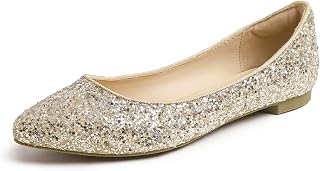 Feversole Shiny Sequins Ballet Flats Colourful with Memory Foam Cushion for Women Macaroons
