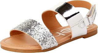 bebe Girls Sandals Open Toe Flats with Cushion and Glitter Straps