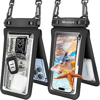 Niveaya Double Space Large Waterproof Phone Pouch, 2 Pack up to 8.3", Black | IPX8 Protector Pouch, Large Capacity, Touchscreen & Underwater Photos, Adjustable Lanyard,Dry Bag for Beach Cruise Essentials