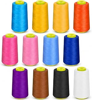 EIHPDEI 12 Pack Serger Thread Cones, 3000 Yards Each Spool, Overlock Thread | Multi-Purpose Polyester Thread, Overlock Sewing Thread Spools for Serger &amp; Overlock, Quilting, Piecing, Sewing Machine