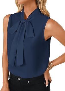 LYANER Women's Elegant Bow Tie Mock Neck Sleeveless Blouse Office Workwear Shirt Top