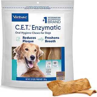 C.E.T. Enzymatic Oral Hygiene Chews for Dogs, Tartar Control, Large | Dual-enzyme system, single layer beefhide, chicken flavored plaque control, oral hygiene care for large dogs