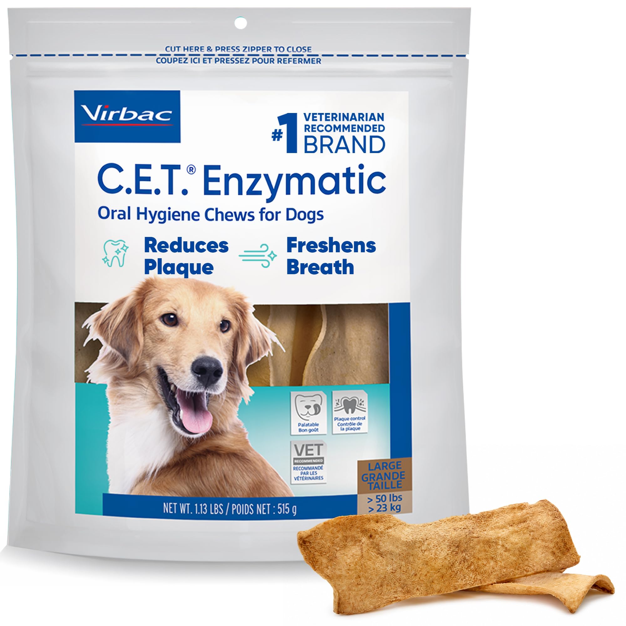 C.E.T. Enzymatic Oral Hygiene Chews for Dogs, Tartar Control, Large | Dual-enzym