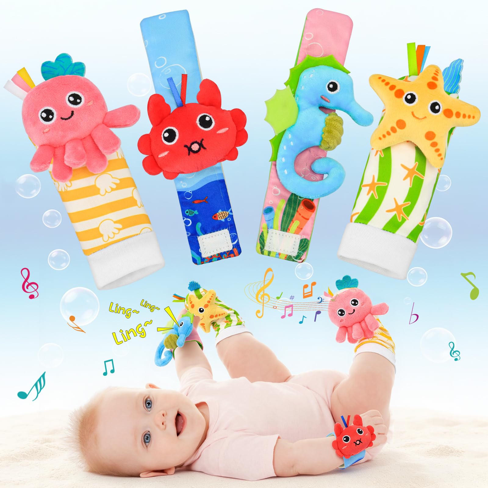 Zendstanding Rattle Socks for Babies 0-6 Months, Baby Wrist Rattles Set | Baby T