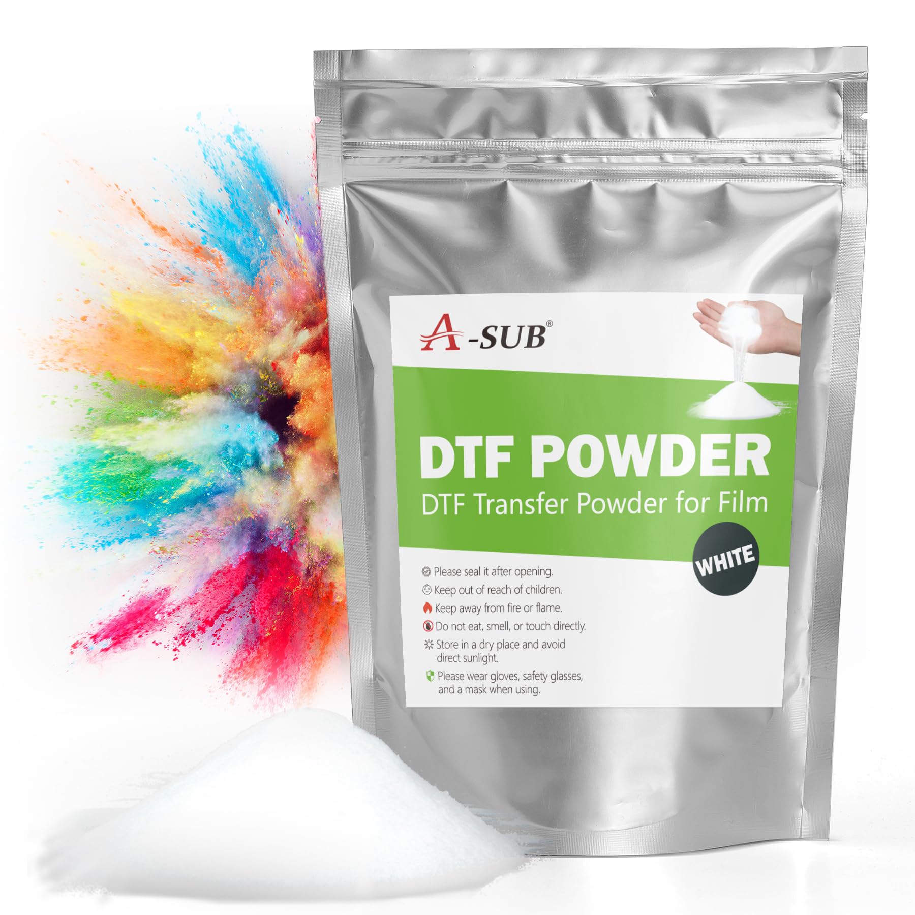 A-SUB DTF Powder White 500g / 1.1lb | DTF Transfer Powder, Hot Melt Adhesive for