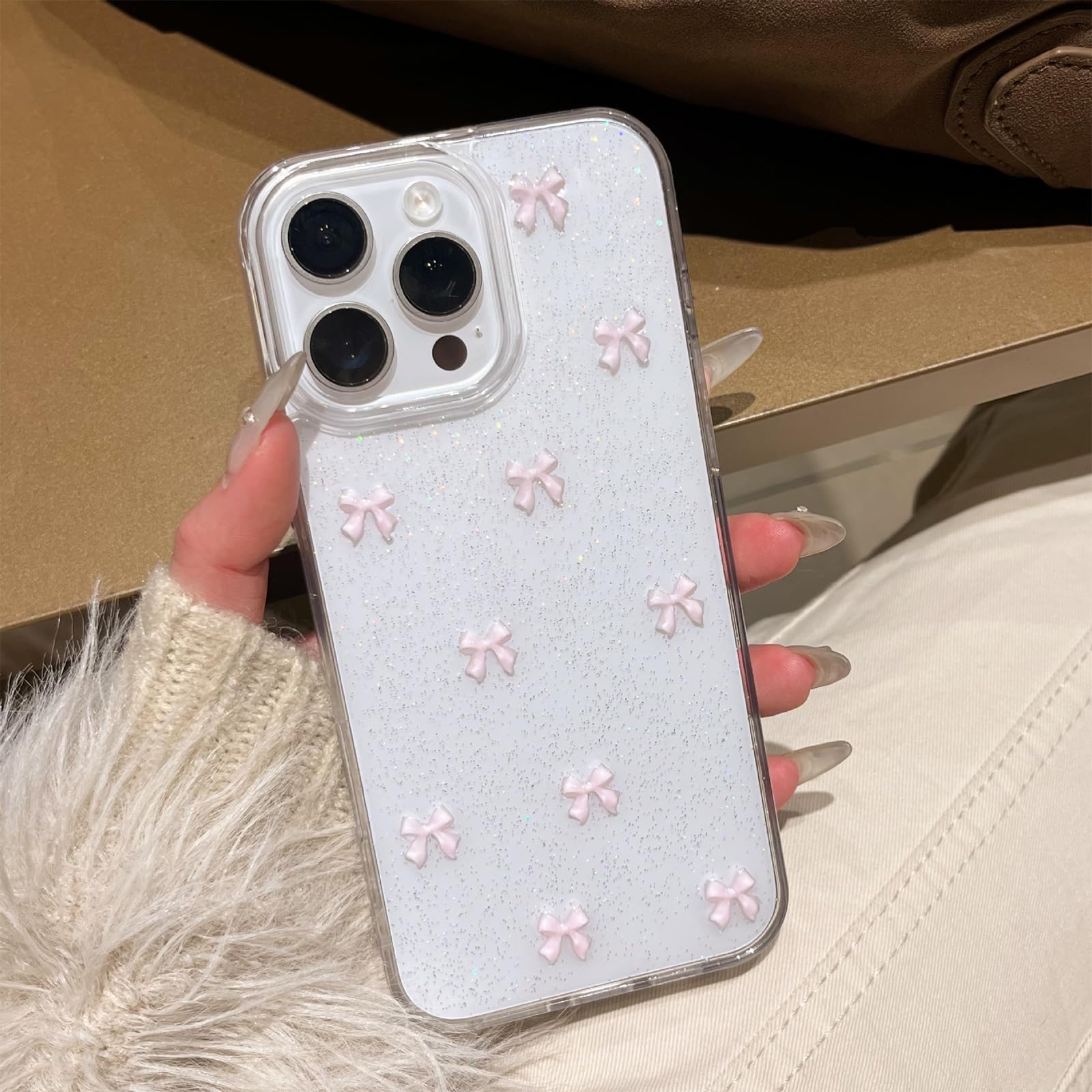 Compatible with iPhone 13 Case Glitter Sparkle with 3D Bowknot Cute Aesthetic De