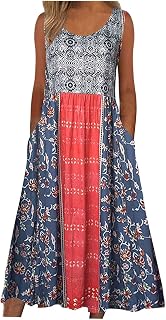 Sleeveless Maxi Dress for Women Casual Boho Floral Long Dress with Pockets Loose Fit A-Line Sundress Beach Travel