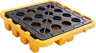 Cjgyz 1 Drum Spill Containment Pallet with Grating, 10.5-Gallon Sump | Yellow, 28.35 x 28.35 x 6.1 in, 1,102 lb static load, 661 lb dynamic load