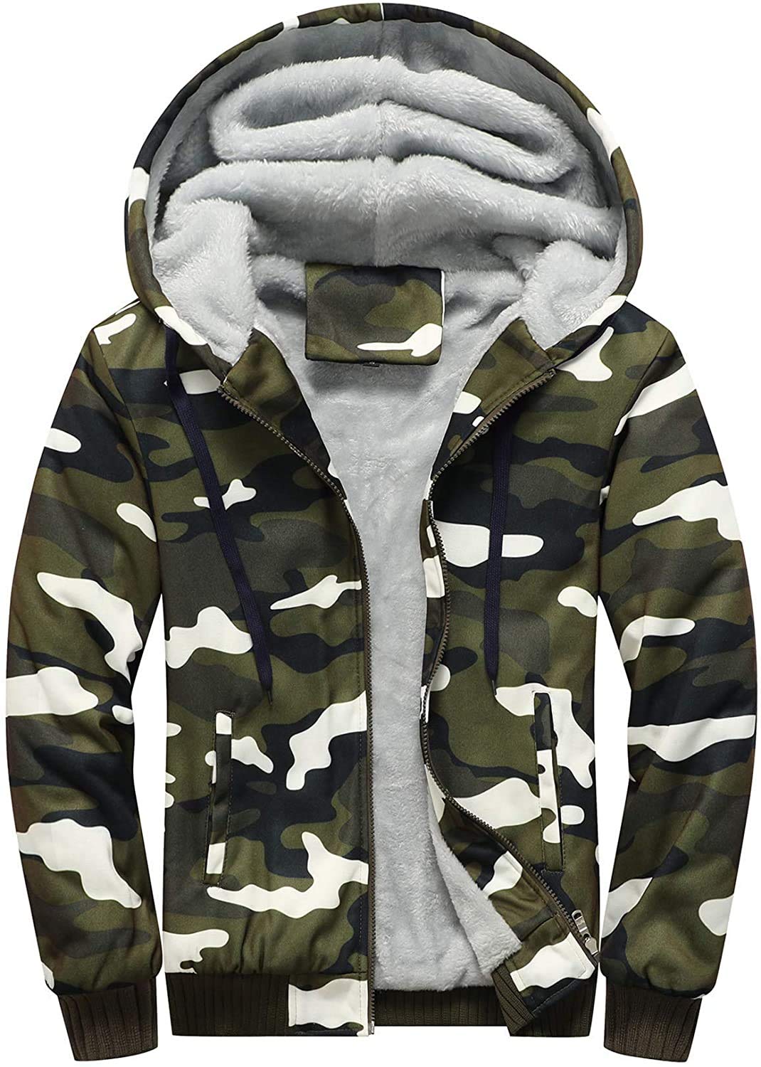Men's Hoodie with Zip, Long Sleeve Hooded Jacket, Winter Warm Fleece Inner Sweat