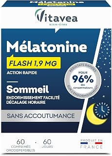 Vitavea Well-being Melatonin 1.9 mg Sleep Sleep Treatment 2 Months | Suitable for time offset - Fast acting - Orodispercible tablet - Waterless - No habituation - Made in France