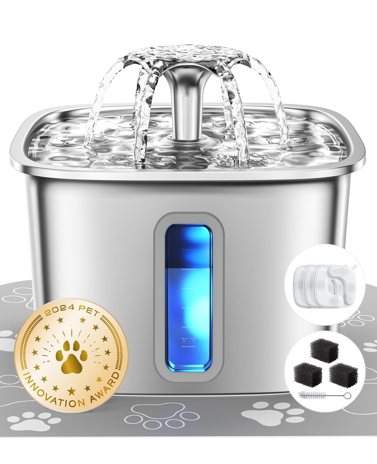Veken Innovation Award Winner Stainless Steel Cat Water Fountain, 108oz, C1 | Au