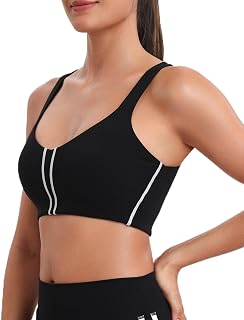 Aoxjox Women's Sporty Striped V Neck Sports Bra