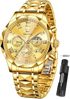 OLEVS Mens Quartz Analog Wrist Watch with Date Display Stainless Steel Waterproof Luminous Two Tone for Men