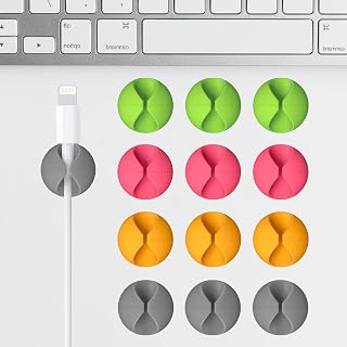 12 Pack Mixed Color Cable Clips - Cord Organizer Charger Holder for Desk & Nightstand Home Lighting Accessories