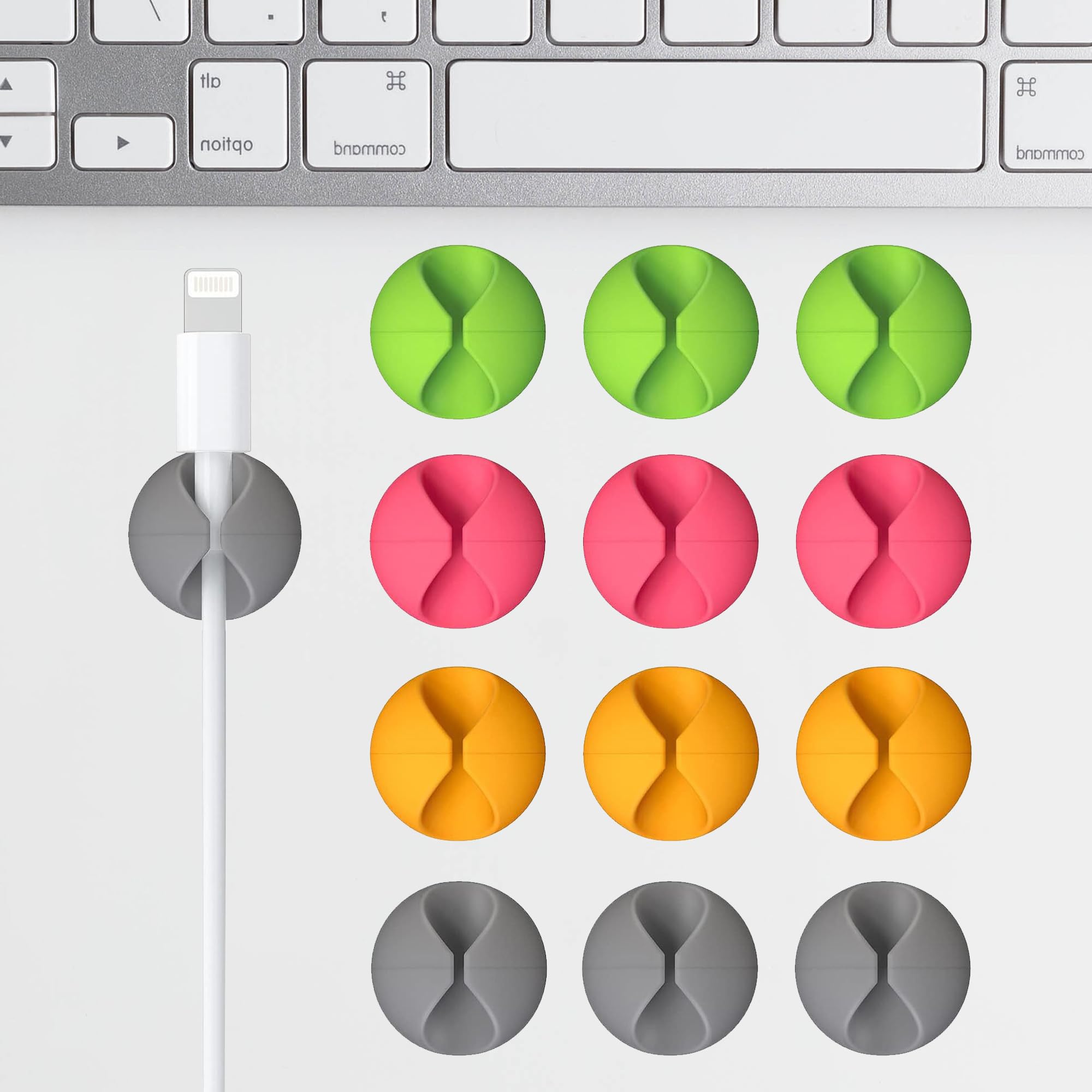 12 Pack Mixed Color Cable Clips - Cord Organizer Charger Holder for Desk & Night