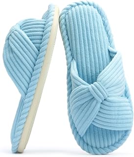 Chantomoo Women's Memory Foam Slippers for Home Bedroom Bathroom Spa Wedding Travel Hospital Open Toe Corduroy Slippers Non-Slip Cozy Comfortable