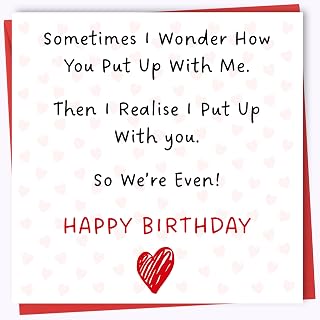 Printperfect - Boyfriend Birthday Card - Husband Wife Birthday Card 'Put Up With Me' - I Love You Gifts For Him or Her - Sweet Birthday Cards for Partner (Put Up With Me)