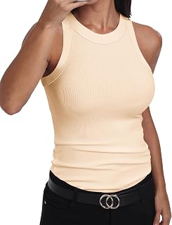 GEMBERA Women's Sleeveless Tank Top Racerback High Neck Casual Classic Ribbed Cotton Slim Fit