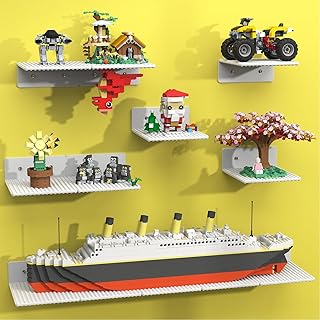BlissBox 12Pack Floating Shelves for Wall Compatible with Lego Bricks,White | 5x5.5inch Dual-Sided 16x17 Studs, Compatible with Lego Building Bricks, Toy Brick Storage and Display, ABS Display Shelves
