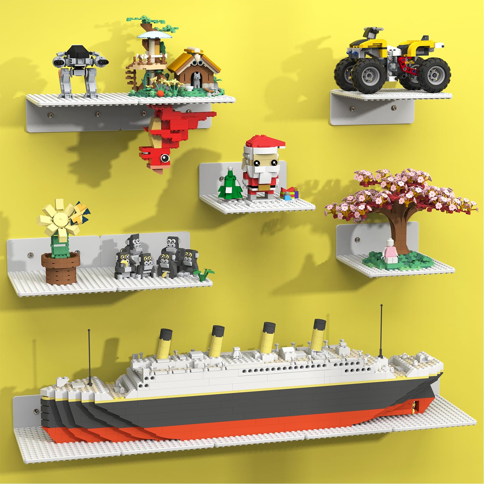 BlissBox 12Pack Floating Shelves for Wall Compatible with Lego Bricks,White | 5x