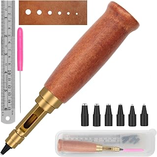 Japanese Screw Punch, Boyistar Wood Handle Belt Hole Puncher | Adjustable Leather Hole Punch Tool (Brown)