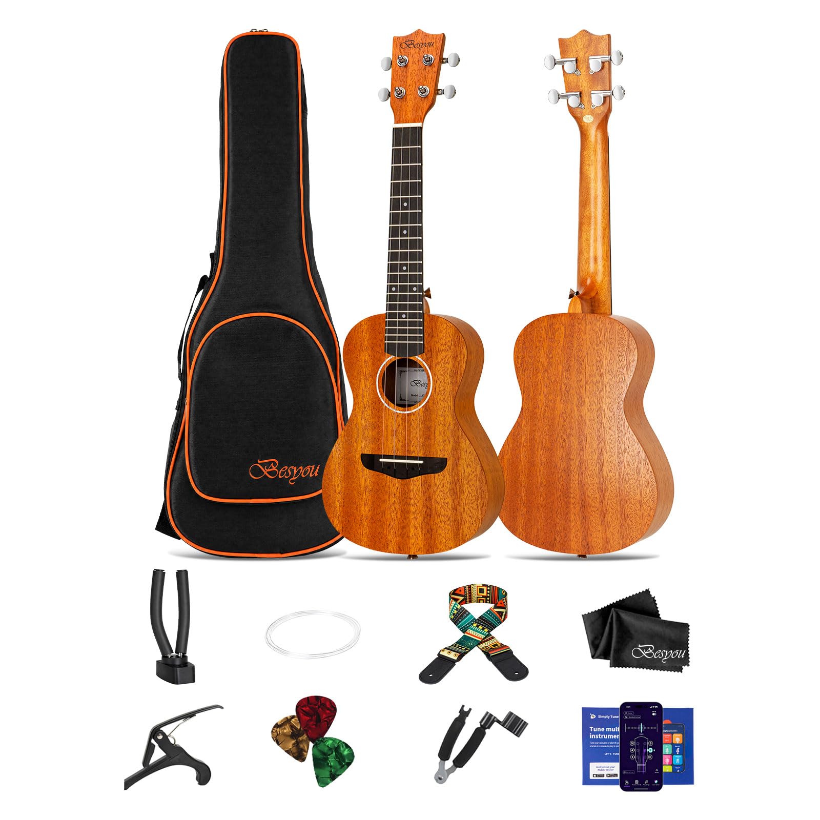 Besyou 23 Inches Ukulele Uku Beginner Kids Adult Student Wooden Mahogany Concert