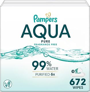 Pampers Aqua Pure Baby Wipes, 99% Water, Fragrance Free, 672 Baby Wipes Total (12X Flip-Top Packs)