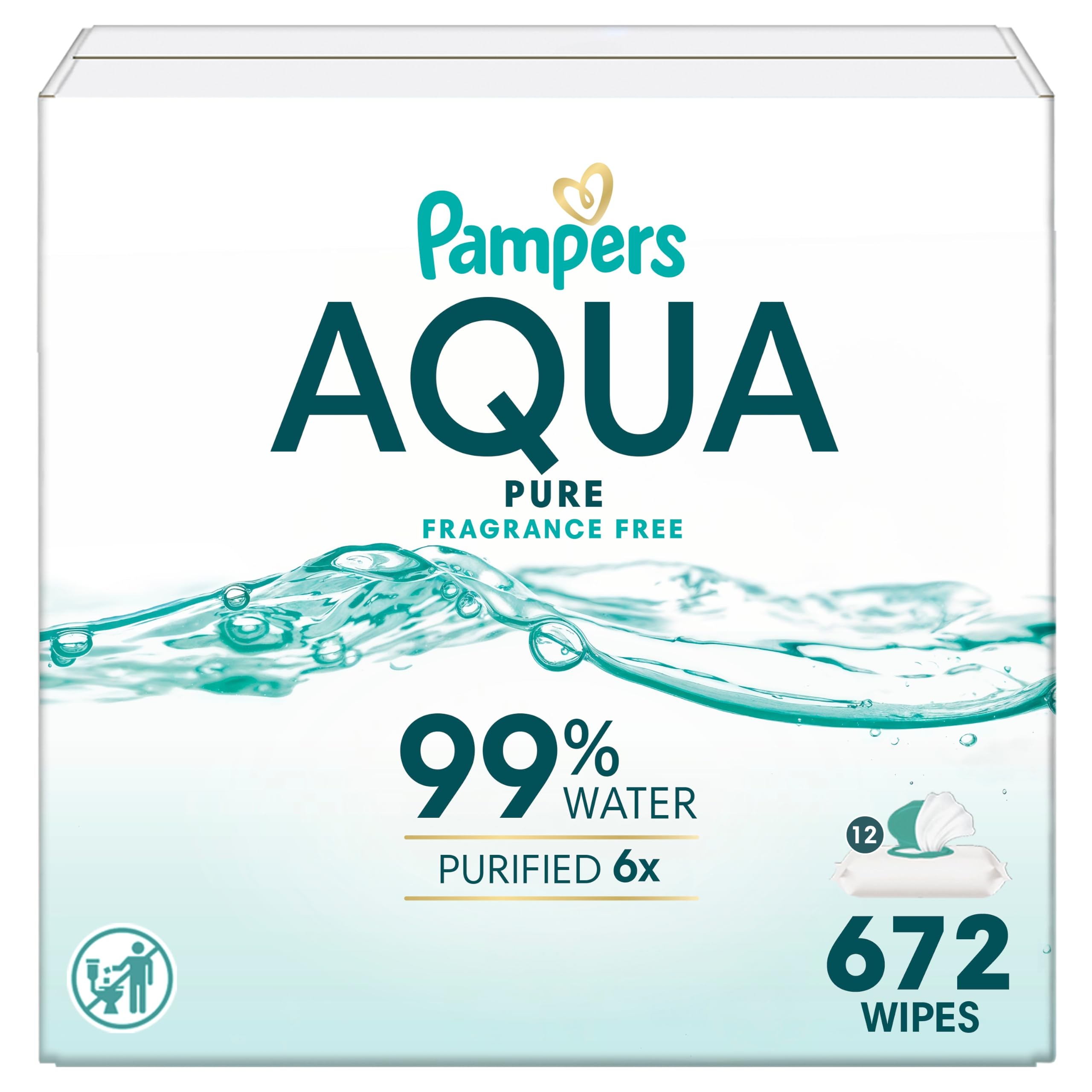 Pampers Aqua Pure Baby Wipes, 99% Water, Fragrance Free, 672 Baby Wipes Total (1