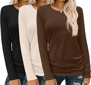Ekouaer 3 Pack Long Sleeve Shirts for Women Crew Neck Fall Thermal Tops | Lightweight Base Layer, Basic Work Tees, Crew Neck T-shirts, Buttery Soft, Business Casual Dressy Blouses
