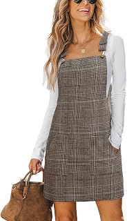 CUPSHE Corduroy Mini Fall Dress for Women Front Bib Pocket Square Neck Wide Straps A Line Casual Winter Overall Dresses