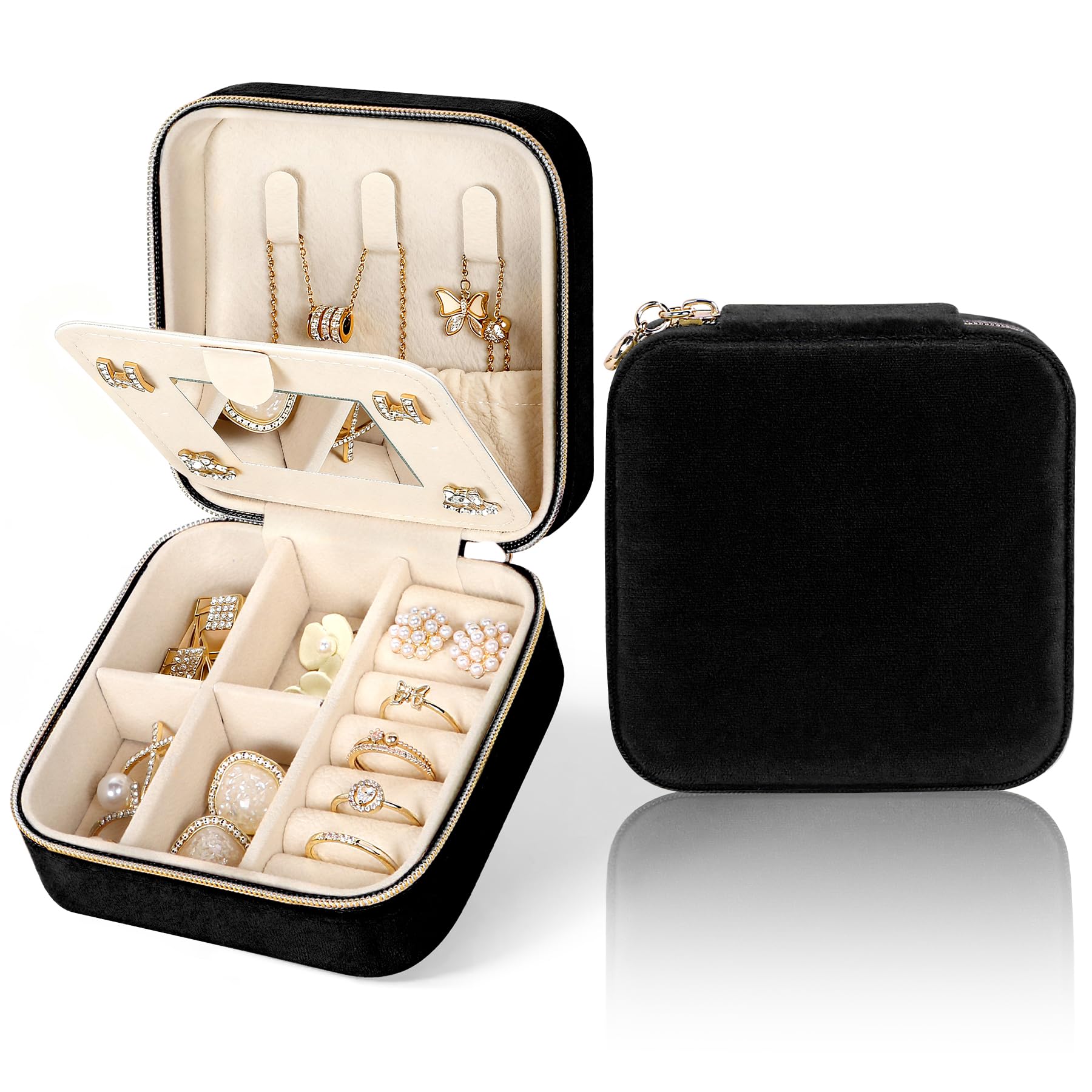 MFXIP Plush Velvet Travel Jewelry Case Small Jewelry Box Jewelry Organizer Stora