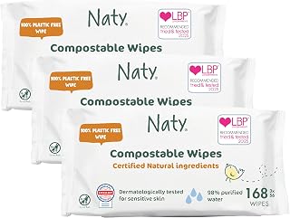 Naty Baby Wipes for Sensitive Skin & 98% Water, 168 Count (3 Packs)