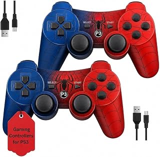 Hopevry 2 Pack PS3 Wireless Controller for Sony PlayStation 3 | Double Shock 3, Bluetooth, Rechargeable, Remote for PS3 | Including 2 USB Cables | Spider Man Theme | Special Edition