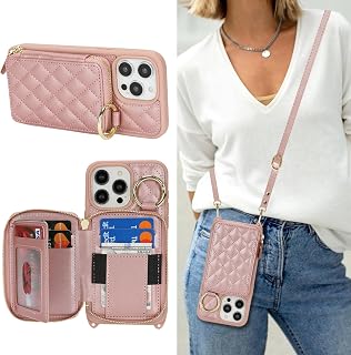 Crossbody Wallet Case for iPhone 12 Pro Max-Rose Gold