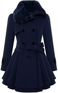 Zeagoo Women's Fashion Faux Fur Lapel Double-Breasted Thick Wool Trench Coat Jacket