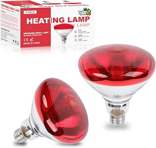 LUCKY HERP Infrared Heat Lamp for Chickens, 250 W Red Heat Lamp Bulb, 2 Pack Heat Light Bulb, Brooder Chicken Lamp for Chicks Coop, Reptiles, Amphibian and Pet
