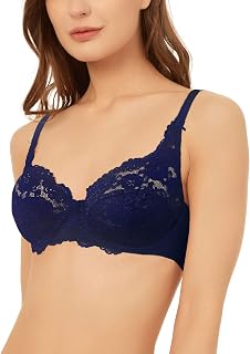 Vanever Women's Bra with Underwire without Padded Lace Bra Microfibre Sexy, navy