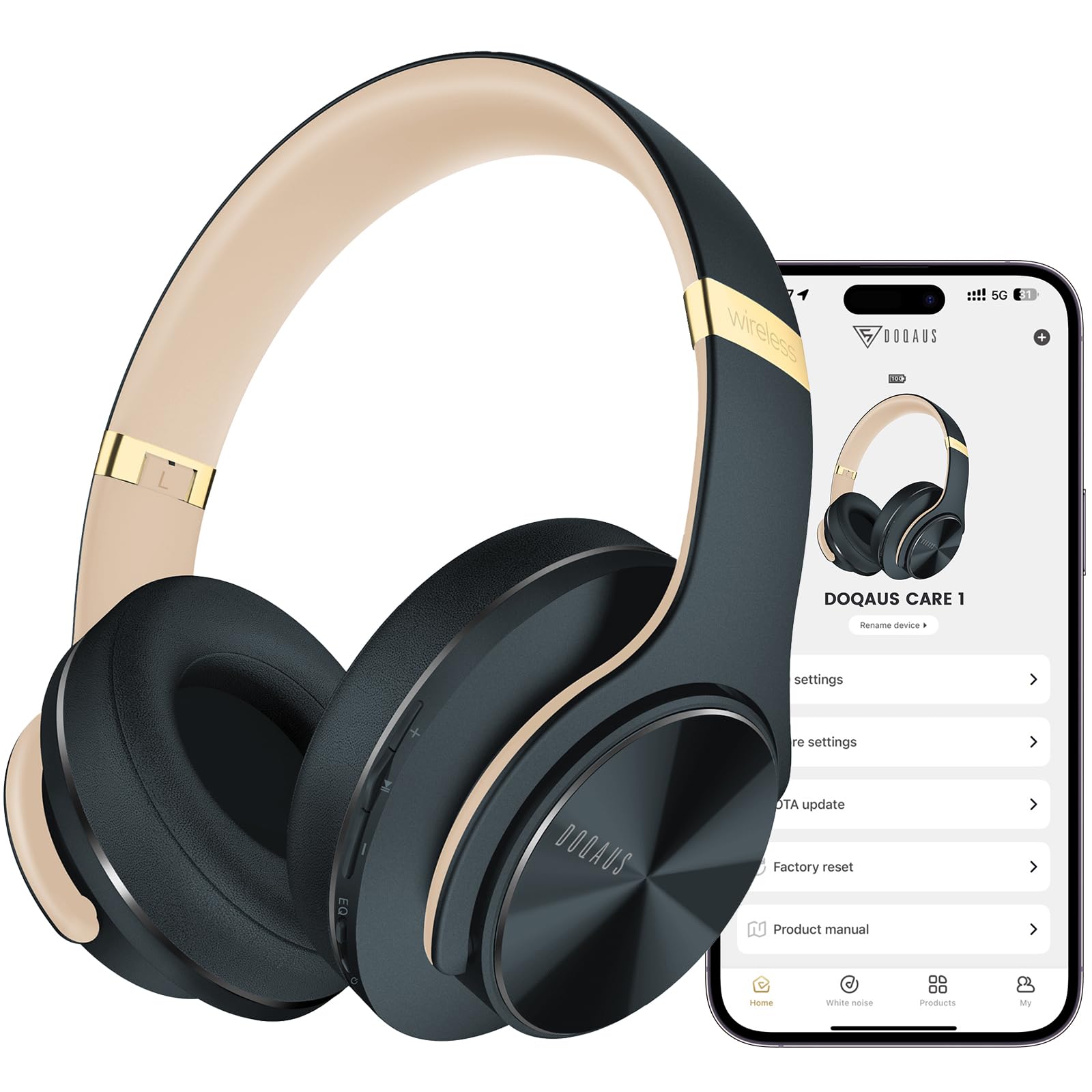 DOQAUS Bluetooth Headphones Over Ear, 9 EQ Mode, 90H Playtime, APP Control | Blu
