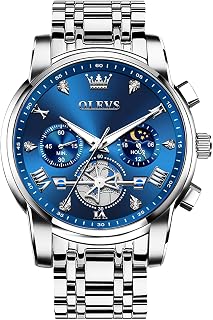 OLEVS Orologio da uomo in acciaio inox, cronografo, grande, analogico, al quarzo, alla moda, impermeabile, con numeri romani, quadrante oro/nero/bianco/blu/grigio